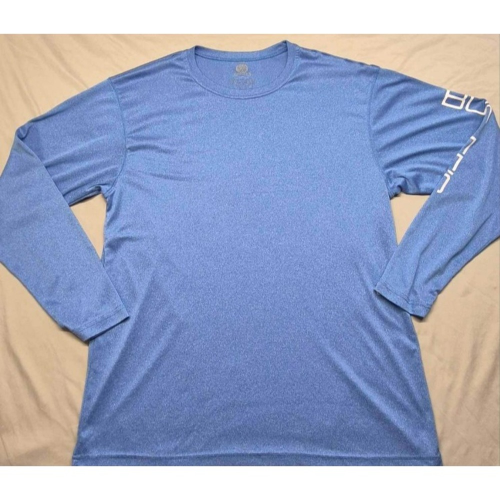 Buc-ees men's outdoor long sleeve blue pullover shirt sz. XL logo down arm